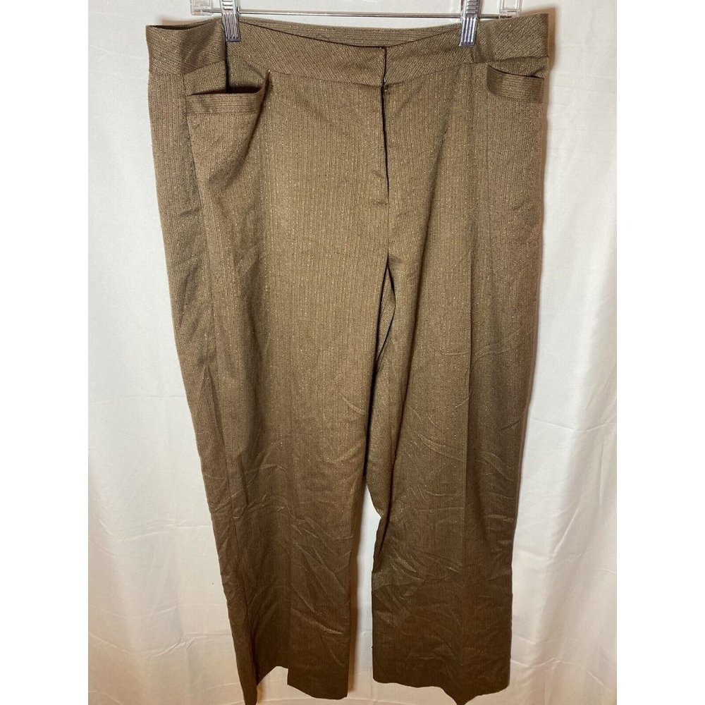 Ashley Stewart Pants Womens Large Beige Zip Pocketed Straight Dress Slacks 34x30